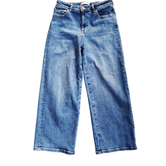 Zara Womens Wide-Leg Cropped Jeans Size 6 Medium Wash Denim Made In Bangladesh - Picture 1 of 11